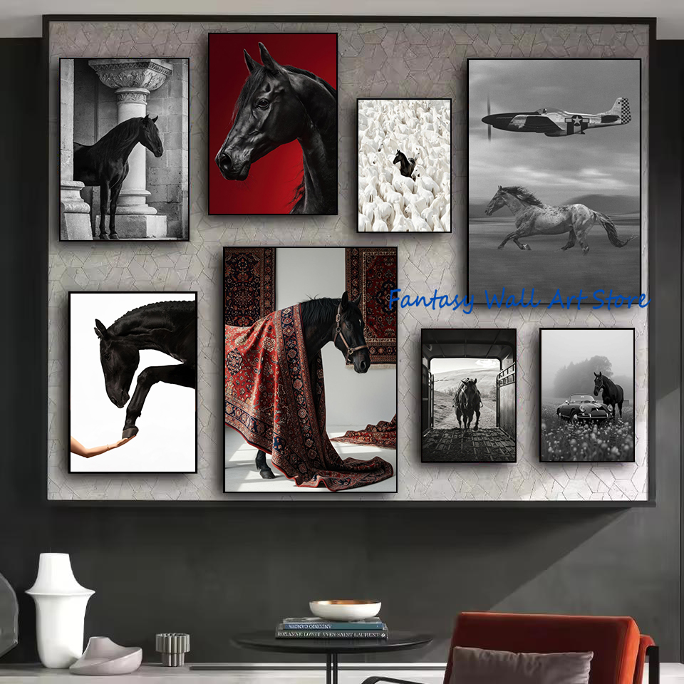 ภาพพิมพ์ม้าดำสไตล์วินเทจ ภาพศิ - Luxury Lifestyle Photos บทวิจารณ์และราคา